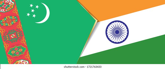 Turkmenistan and India flags, two vector flags symbol of relationship or confrontation.