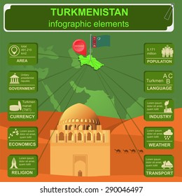 Turkmenistan  infographics, statistical data, sights. Vector illustration