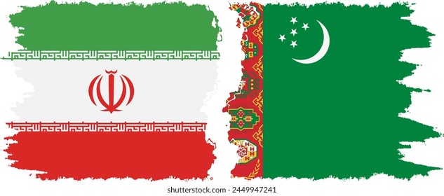 Turkmenistan und Iran Grunge Flaggen Verbindung, Vektorgrafik