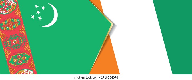 Turkmenistan and Ivory Coast flags, two vector flags symbol of relationship or confrontation.