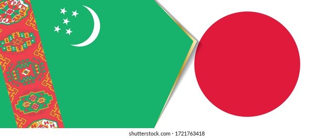 Turkmenistan and Japan flags, two vector flags symbol of relationship or confrontation.