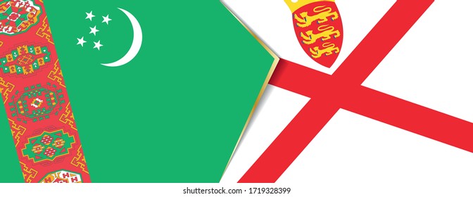 Turkmenistan and Jersey flags, two vector flags symbol of relationship or confrontation.