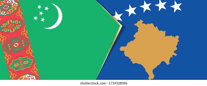 Turkmenistan and Kosovo flags, two vector flags symbol of relationship or confrontation.