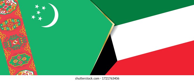 Turkmenistan and Kuwait flags, two vector flags symbol of relationship or confrontation.