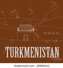 Turkmenistan landmarks. Retro styled image. Vector illustration