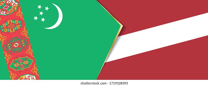 Turkmenistan and Latvia flags, two vector flags symbol of relationship or confrontation.