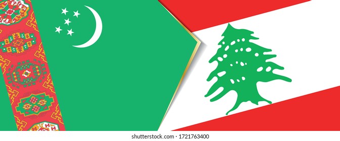 Turkmenistan and Lebanon flags, two vector flags symbol of relationship or confrontation.