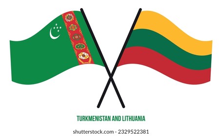 Turkmenistan and Lithuania Flags Crossed And Waving Flat Style. Official Proportion. Correct Colors.