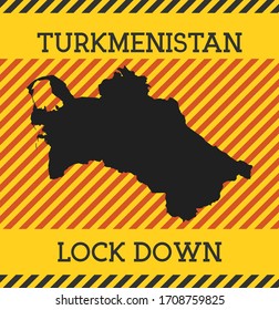 Turkmenistan Lockdown Sign. Yellow country pandemic danger icon. Vector illustration.