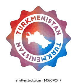 Turkmenistan low poly logo. Colorful gradient travel logo of the country in geometric style. Multicolored polygonal Turkmenistan rounded sign with map for your infographics.