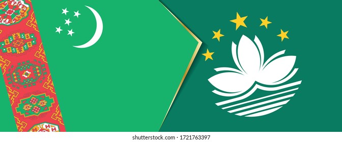 Turkmenistan and Macau flags, two vector flags symbol of relationship or confrontation.