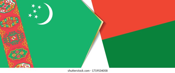 Turkmenistán y Madagascar banderas, dos vectores símbolo de relación o enfrentamiento.