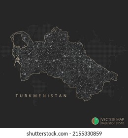 Turkmenistan map abstract geometric mesh polygonal light concept with black and white glowing contour lines countries and dots on dark background. Vector illustration