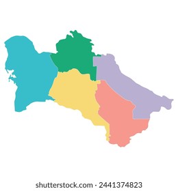 Turkmenistan map. Map of Turkmenistan in administrative provinces in multicolor