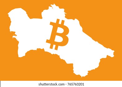 Turkmenistan map with bitcoin crypto currency symbol illustration