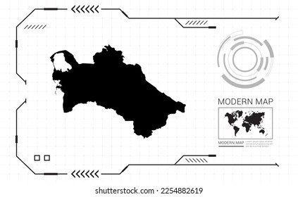 Turkmenistan Karte des schwarzen digitalen Frame HUD, GUI, UI-Interface-Technologie Radarvektorgrafik.