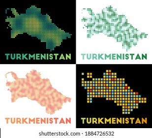 Turkmenistan map. Collection of map of Turkmenistan in dotted style. Borders of the country filled with rectangles for your design. Vector illustration.