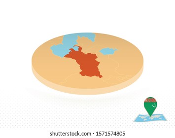 Turkmenistan map designed in isometric style, orange circle map of Turkmenistan for web, infographic and more.