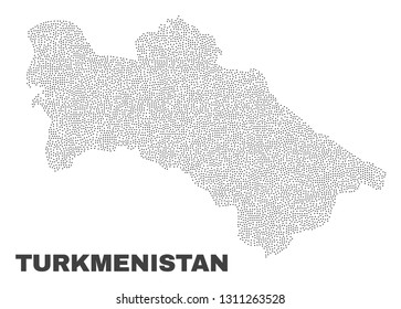 Turkmenistan map designed with little points. Vector abstraction in black color is isolated on a white background. Random little dots are organized into Turkmenistan map.