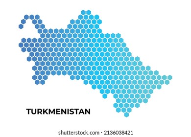 Turkmenistan map digital hexagon shape on white background vector illustration