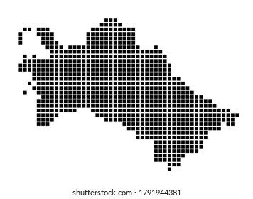 Mapa de Turkmenistán. Mapa de Turkmenistán de estilo punteado. Las fronteras del país están llenas de rectángulos para su diseño. Ilustración vectorial.
