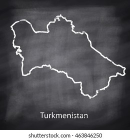 Turkmenistan map drawn with chalk on blackboard background