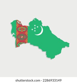 turkmenistan map with flag on gray background