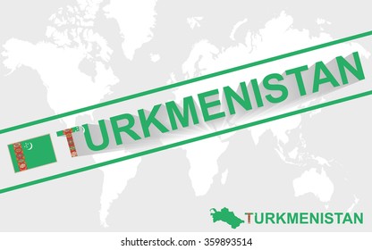 Turkmenistan map flag and text illustration, on world map