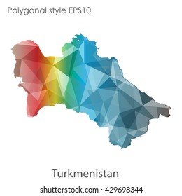 Turkmenistan map in geometric polygonal style.