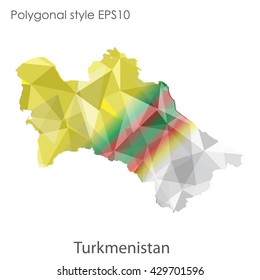 Turkmenistan map in geometric polygonal style.