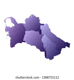 Turkmenistan map. Geometric style country outline. Marvelous violet vector illustration.