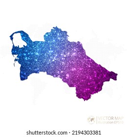 Stadtplan Turkmenistans in geometrischem Wireframe-Blau mit violettem polygonalem Farbverlauf-Grafik auf weißem Hintergrund. Vektorgrafik Eps10.