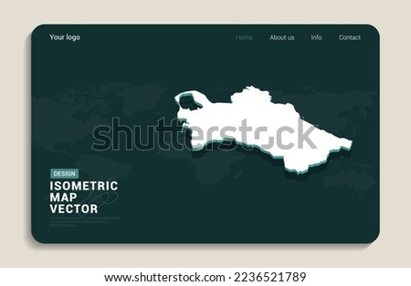 Turkmenistan map green background with isometric vector. Web banner layout template.