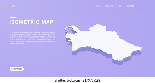 Turkmenistan map of isometric purple vector illustration. Web banner layout template.