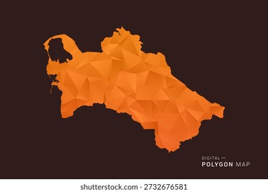 Mapa de Turkmenistán - Vector de bajo polígono polivinílico, silueta triangulada geométrica en tonos naranja y marrón oscuro, estilo infográfico moderno limpio, fondo aislado.