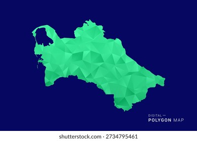 Mapa de Turkmenistán - bajo Vector de polígono polivinílico, silueta triangulada geométrica en tonos verdes y azules, estilo moderno limpio, fondo aislado para uso infográfico.