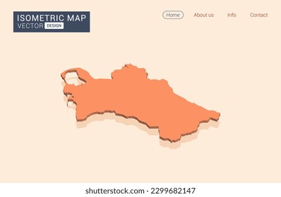 Turkmenistan map orange with isometric vector.