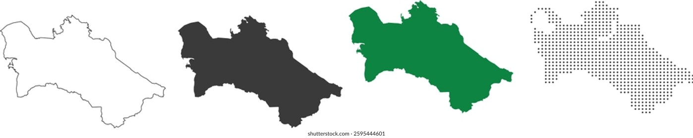 Turkmenistan map in outline, flat, and dotted style