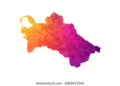 Turkmenistan Map - Polygon Style Vector Illustration in Orange and Pink Gradient, Low Poly Geometric Design, Isolated on White Background for Infographics and Education.