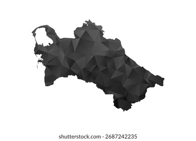 Turkmenistan Map - Polygon Style Vector Illustration in Black and Gray Gradient, Low Poly Geometric Design, Isolated on White Background for Infographics and Education.