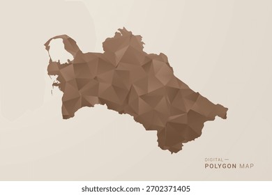 Mapa de Turkmenistán - Ilustración vectorial de estilo polígono en degradado marrón, diseño geométrico de bajo poli, aislado sobre fondo beige para infografías y decoración.