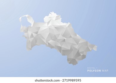 Mapa de Turkmenistán - Ilustración vectorial de estilo polígono en gris, blanco y azul, diseño geométrico de bajo poli, silueta mínima, adecuada para infografía y diseño moderno.