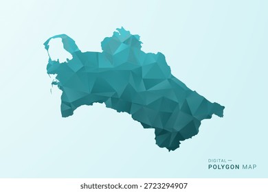 Mapa de Turkmenistán - Ilustración vectorial de estilo polígono en diseño geométrico azul-verde verde azulado bajo poli, silueta minimalista moderna.
