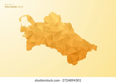 Mapa de Turkmenistán - Ilustración vectorial de estilo polígono en diseño geométrico de bajo poli amarillo y naranja, silueta mínima moderna, aislada para infografía.