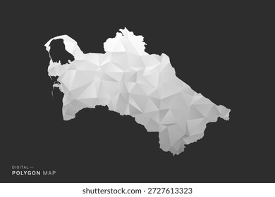 Mapa de Turkmenistán - Ilustración vectorial de estilo polígono en diseño geométrico de bajo poli negro, gris y blanco, silueta mínima, aislada para infografía.