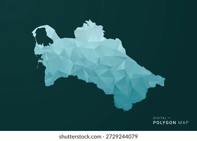 Mapa de Turkmenistán - Ilustración vectorial de estilo polígono en diseño geométrico de bajo poli verde y azul, silueta mínima limpia para infografía.