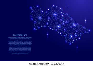 Turkmenistan map of polygonal mosaic lines network, rays and space stars of vector illustration.
