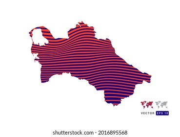 Turkmenistan map red and blue of abstract with dynamic waves vector.