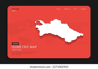 Turkmenistán mapea el rojo aislado en el fondo oscuro con 3d mapa mundial de ilustración vectorial isométrica.