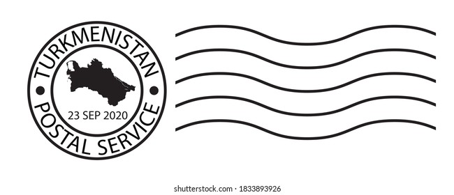 Turkmenistan map symbol black color on post ink stamp